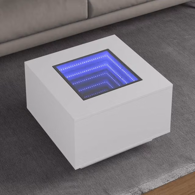 Berkfield Home White LED Coffee Table in Engineered Wood, W/D/H: 60 x 60 x 40 cm – 1