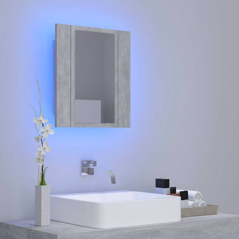 Berkfield Home LED Bathroom Mirror Cabinet in Concrete Grey, W/D/H: 40 x 12 x 45 cm
