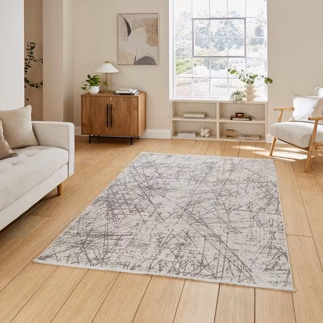 Terrys Grey Abstract Modern Machine Woven Polyester and Viscose Rug