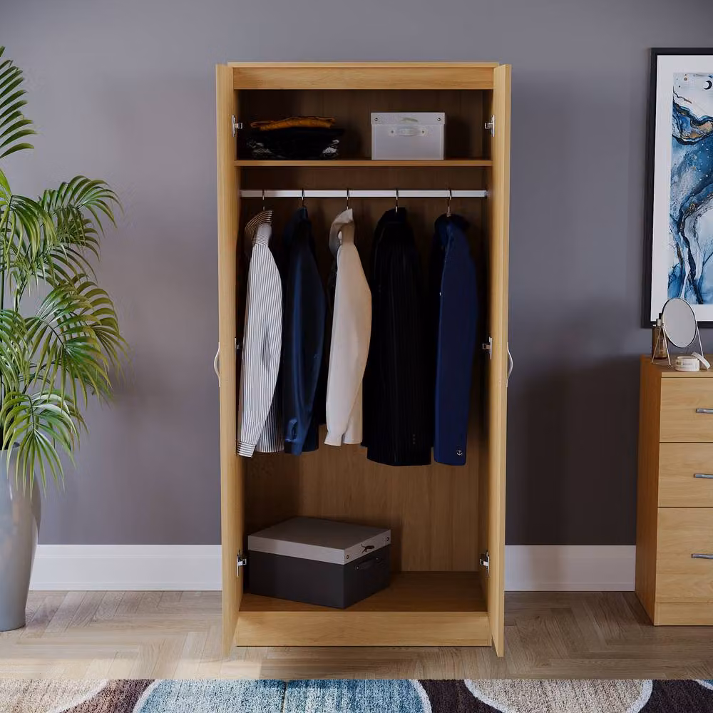 HD Designs 2 Door MDF Wardrobe in Brown, H 170 cm x W 76 cm x D 47 cm – 2