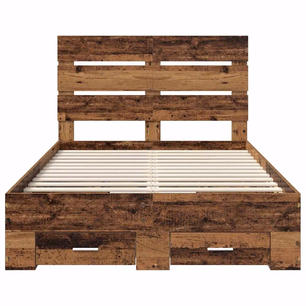 Berkfield Home Bed Frame with Drawers in Old Wood Brown, W/D/H: 120 x 190 cm – 3