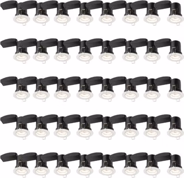 First Choice Lighting Set of 40 Dimmable Round Recessed Downlights in White Aluminium