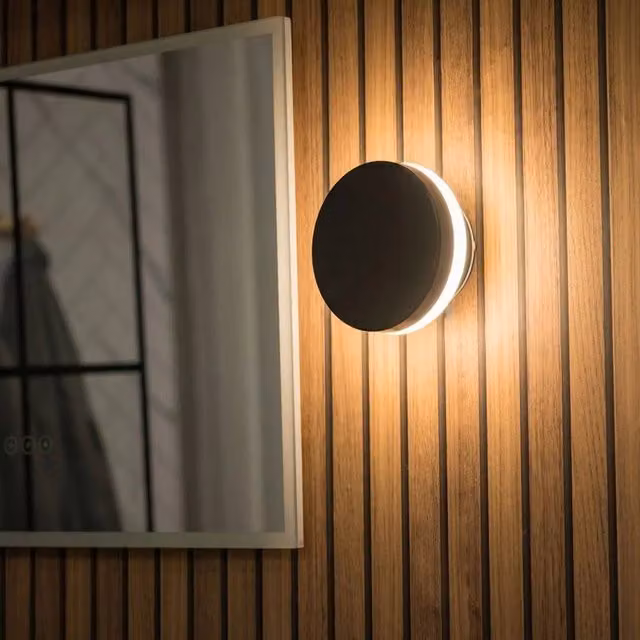 EONLION Black LED Wall Light Fitting with Warm White Backlit Integrated Lamp, IP44 Rated