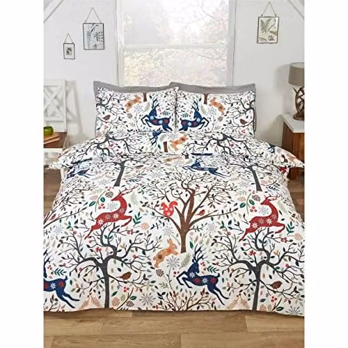 Rapport Home Tatton Reversible King Size Duvet Cover and Pillowcase Set, Multicolour and White Polycotton