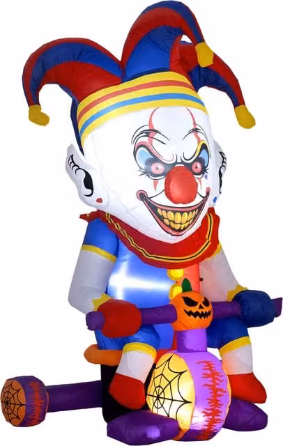 Outsunny 4ft Halloween Inflatable Clown on Bicycle with 3 Built-in LED Lights, Multicolour Outdoor Decoration – 1