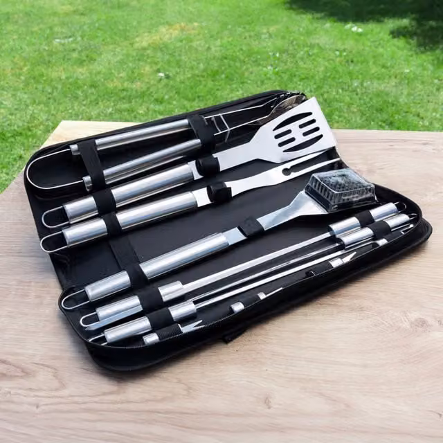Ingenious 12 Piece Stainless Steel BBQ Tool Set in Black with Carry Bag