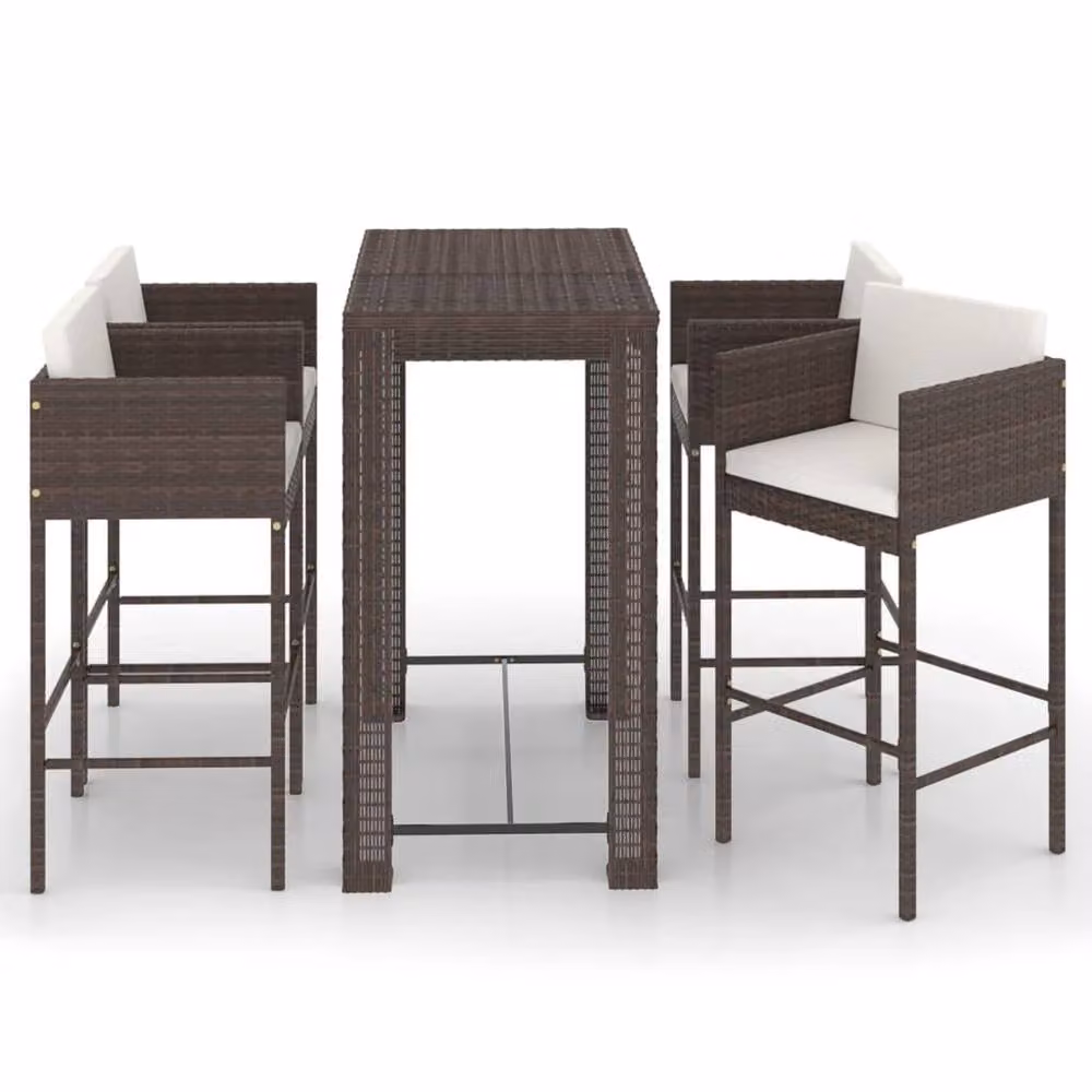 Berkfield Home 5 Piece Brown Poly Rattan Garden Bar Set with Cushions – 2