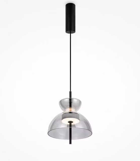 Netlighting Bangkok II Modern Dome Pendant Light in Black with Smoky Glass Shade, 25 cm, 3000K, 1300lm