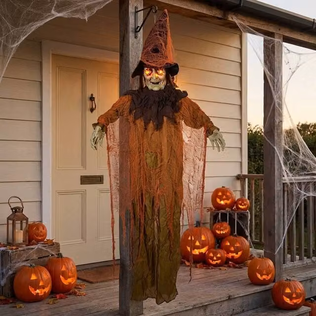 Garden Greatness Hanging Haunted LED Animated Witch in Multicolour and Orange
