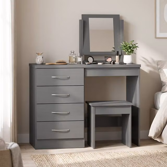 Seconique Nevada 4 Drawer Dressing Table and Stool Set in Matt Grey – 6