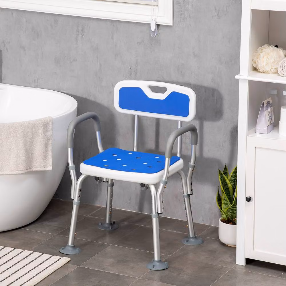 STILVORA Adjustable Shower Chair with Back and Arms in Blue – 2