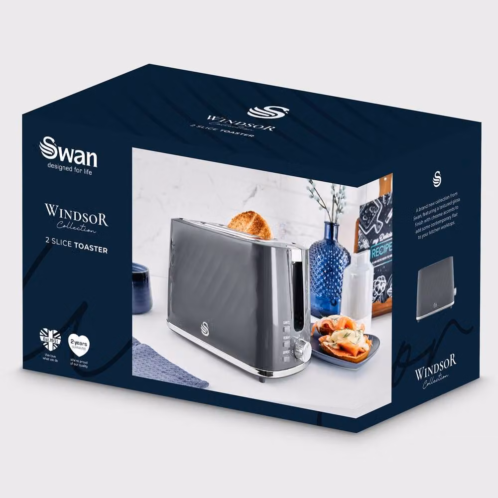 Swan Windsor 2 Slice Toaster in Grey with 7 Browning Levels and 900W Power – 9