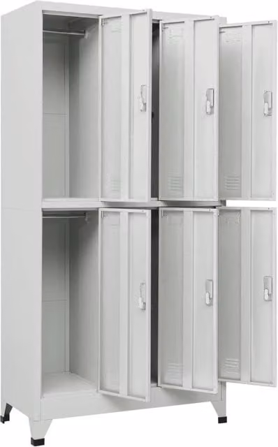 Berkfield Home Grey Steel Locker Cabinet with 6 Compartments and Hinged Doors, W/D/H: 90 x 45 x 180 cm – 1