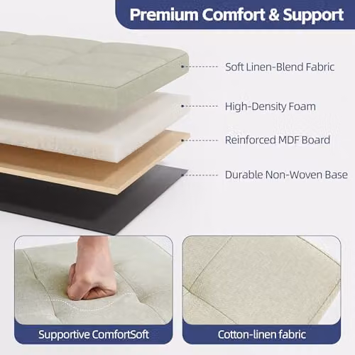 MCC Direct Foldable Rectangular Storage Ottoman Bench in Beige, W/D/H: 110 x 36 x 36 cm – 2