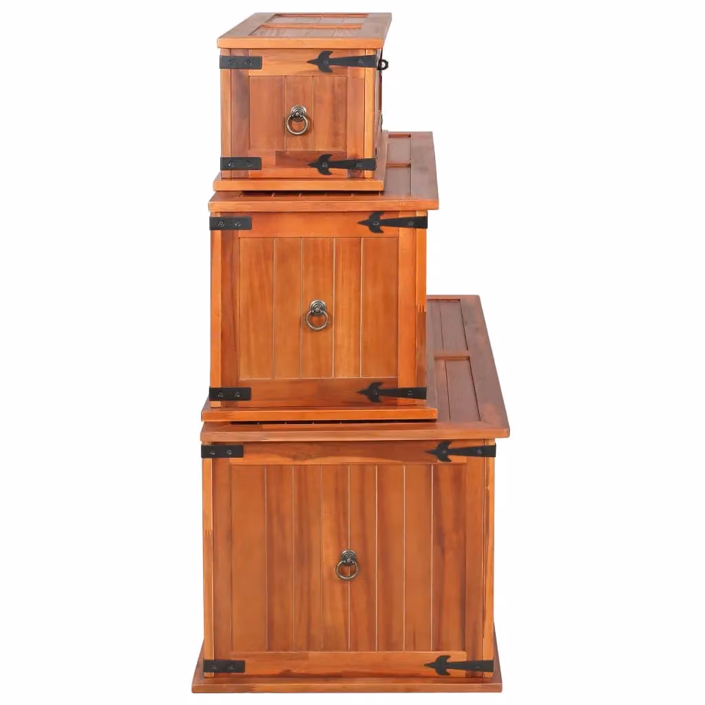 Berkfield Home Set of 3 Rustic Brown Solid Acacia Wood Storage Chests – 2