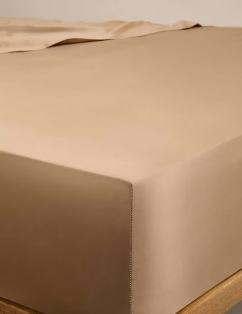 M&S Egyptian Cotton 400 Thread Count Silky StayPut Fitted Sheet, Biscuit, W/D/H: 180 x 200 cm