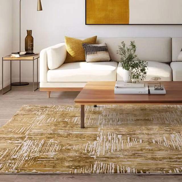The Rug Shop UK Gold Modern Striped Machine Woven Area Rug, W: 200 cm, D: 290 cm – 1