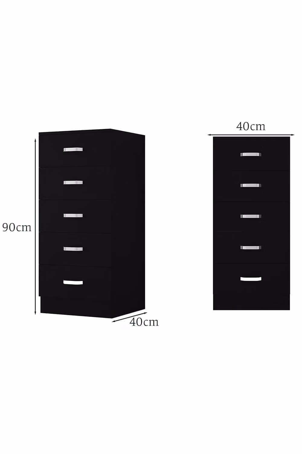 FWStyle 5 Drawer Tall Slim Space Saving Chest Of Drawers in Matt Black – 4