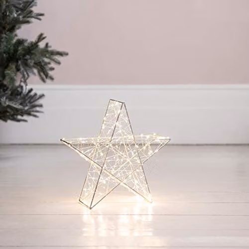 Lights4fun LED Star Christmas Figure Garden Decoration, Warm White, Silver and White, H 35 cm – 2