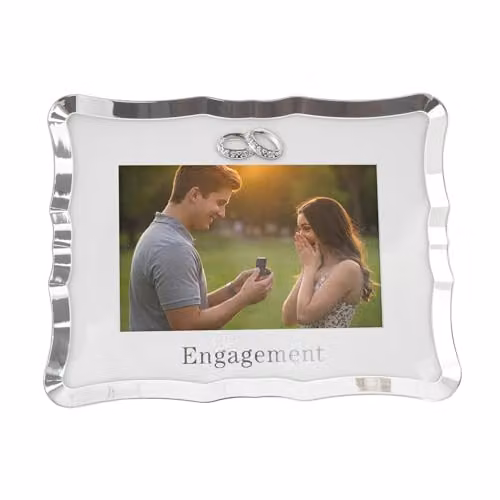 Happy Homewares Modern Wedding Picture Frame in Silver Metal with Glass, 10 x 15 cm