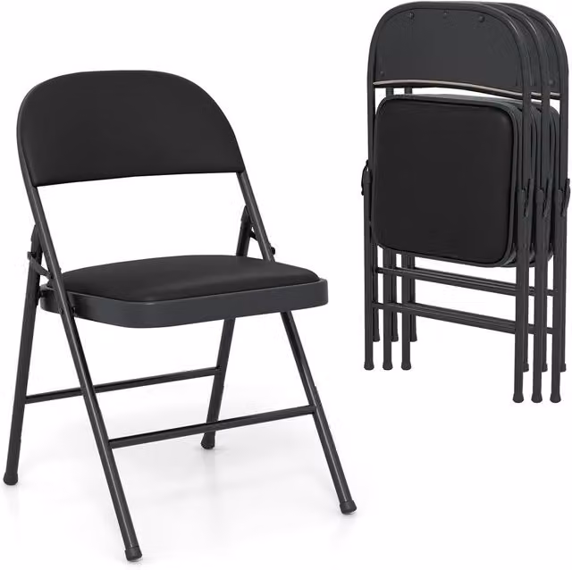 Gymax 4 Pack of Black Padded Folding Chairs with Metal Frame