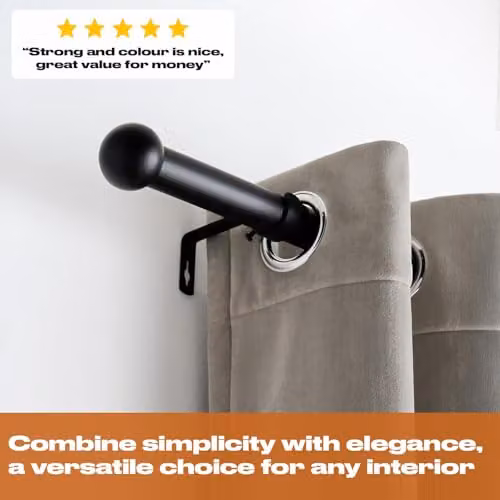 OHS Extendable Metal Curtain Pole with Ball Finials and Fittings, Black, 16mm Diameter, 120 to 220 cm – 2