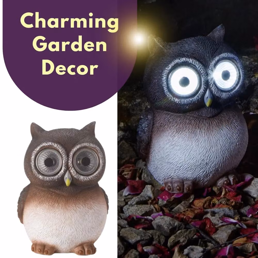 Marco Paul Brown Resin Solar Powered Owl Garden Ornament H: 12 cm – 4