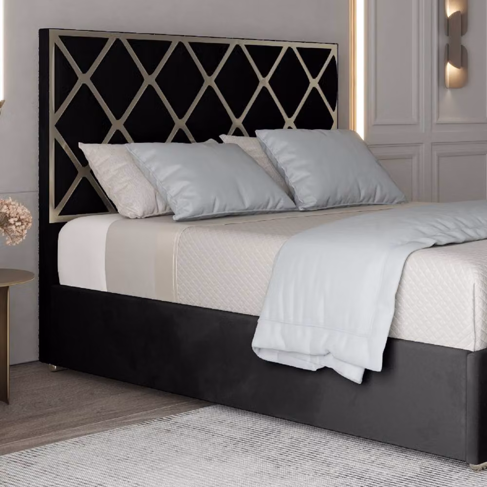 Casani Sudborough Upholstered Velvet Designer Bed Frame with Metal Accents, W/D/H: 180 x 200 cm – 3