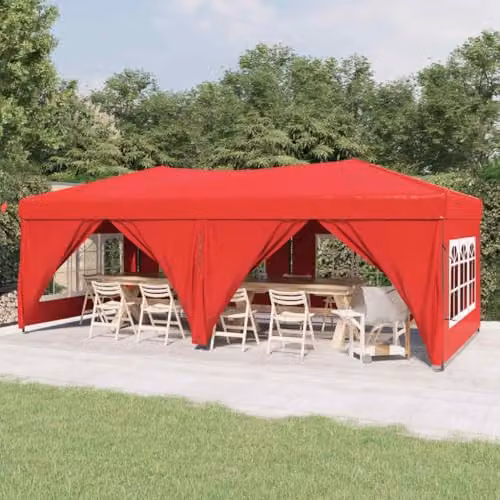 vidaXL Folding Party Tent with Sidewalls and Windows, Red, W: 6 m, D: 3 m, H: 2.45 m – 2