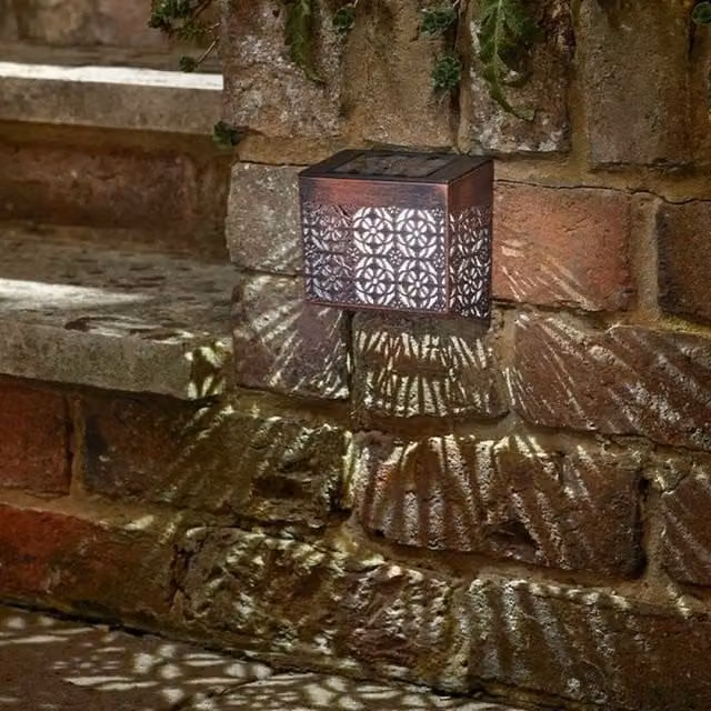 Garden Mile Set of 4 Modern Solar LED Wall Silhouette Lights in Bronze Metal