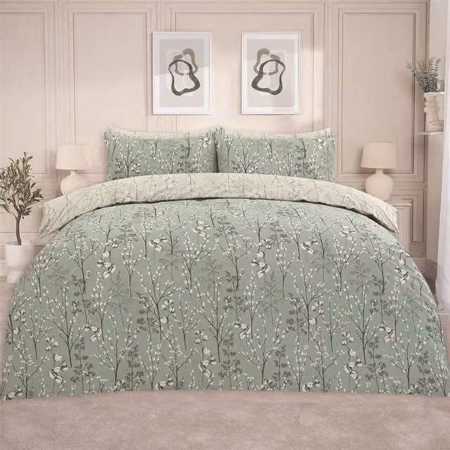 OHS Floral Willow Branch Duvet Set in Green, 140 x 200 cm