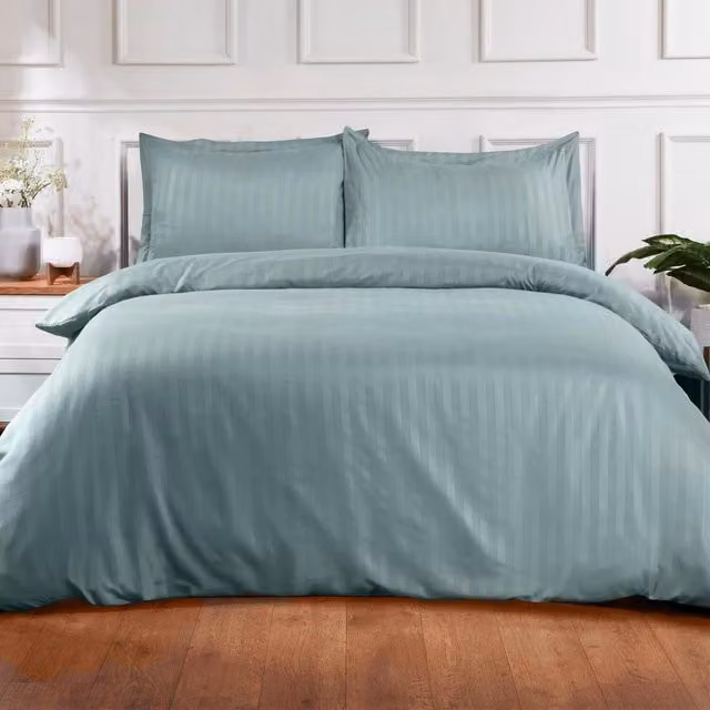 Brentfords Blue Satin Stripe Reversible Microfibre Duvet Cover and Pillowcase Set, W/D/H: 200 x 200 cm
