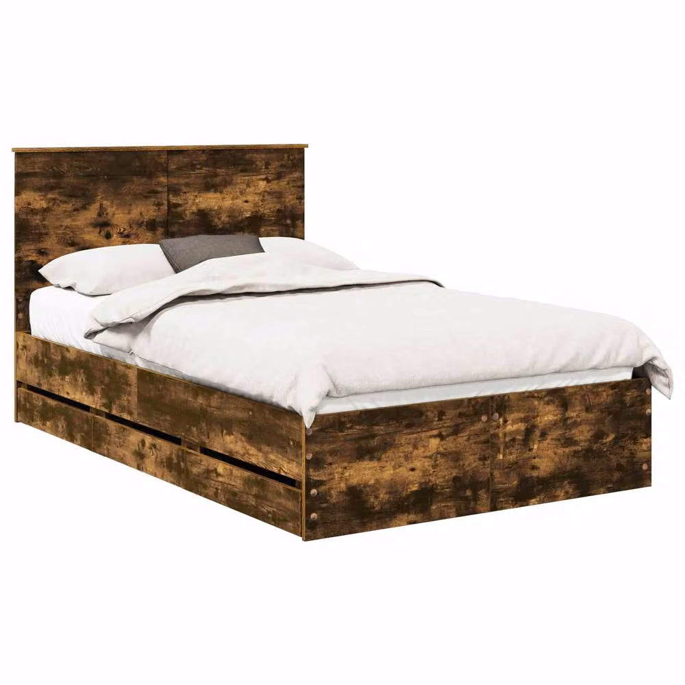 Berkfield Home Modern Bed Frame with Drawers in Smoked Oak Brown, W: 135 cm, L: 190 cm – 2