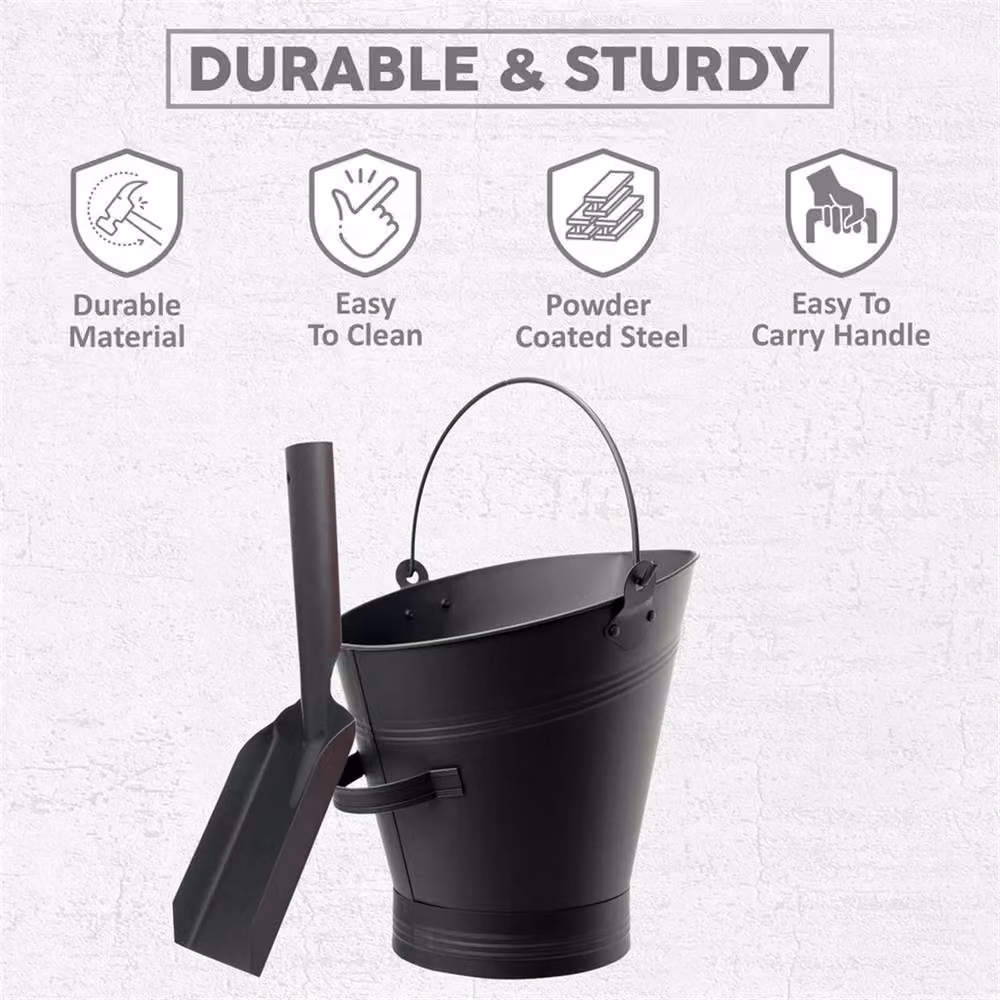 VOGREX Steel Coal Bucket and Shovel Set in Black – 3
