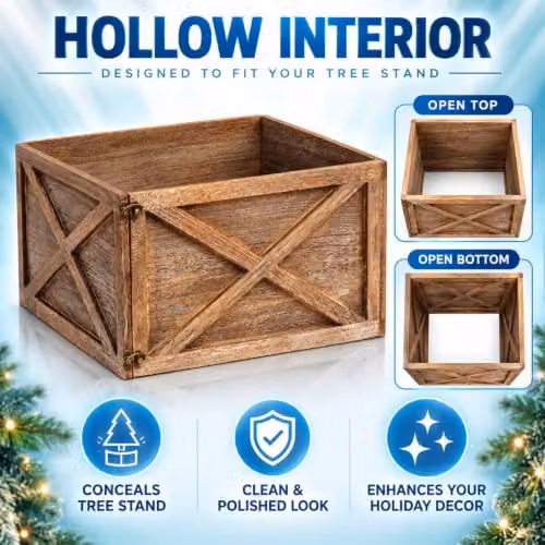 Shatchi Foldable Wooden Christmas Tree Skirt Box in Brown and White, W/D/H: 45 x 43 x 25 cm – 3