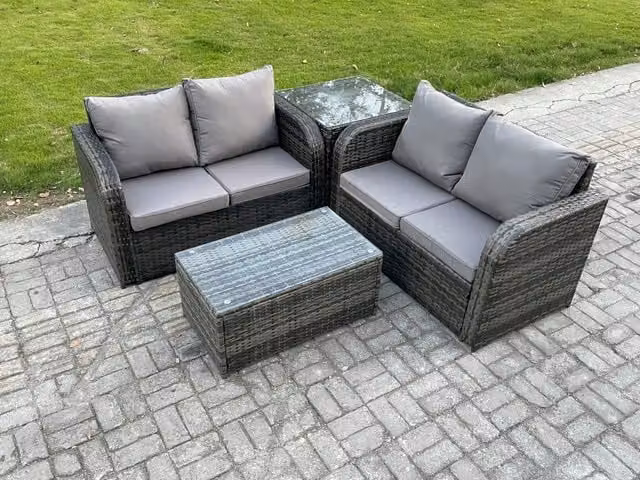 Fimous Rattan Outdoor Lounge Sofa Set with Coffee Table in Dark Grey Mixed Anthracite