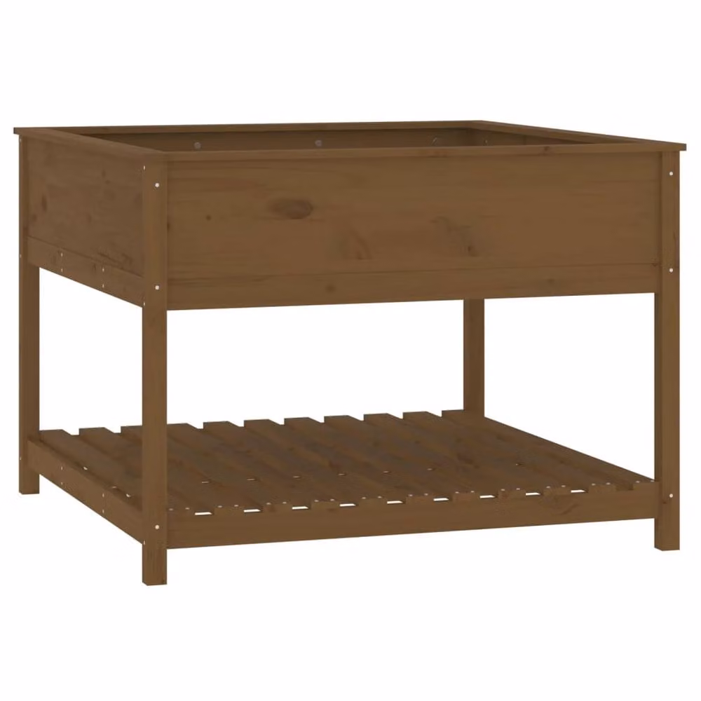Berkfield Home Rustic Solid Wood Pine Planter with Shelf, Honey Brown, W/D/H: 111.5 x 111.5 x 81 cm – 2