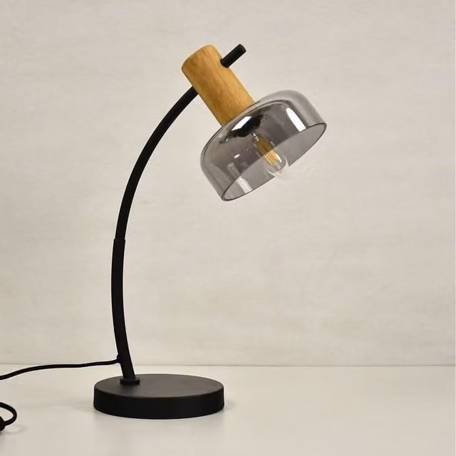 Lighting123 Forest Table Lamp with E27 Bulb Cap in Black and Wood