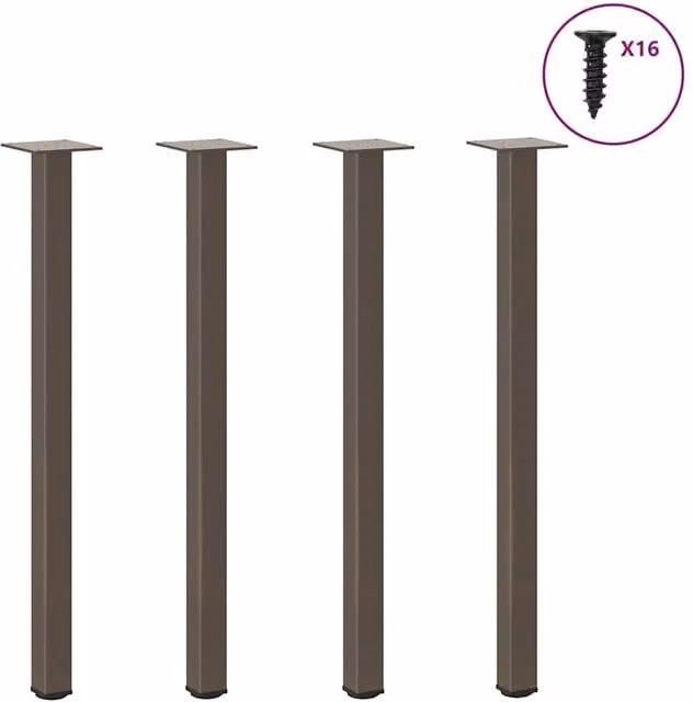 Berkfield Home Steel Coffee Table Legs, 4 Pieces, Brown, Height: 72 cm