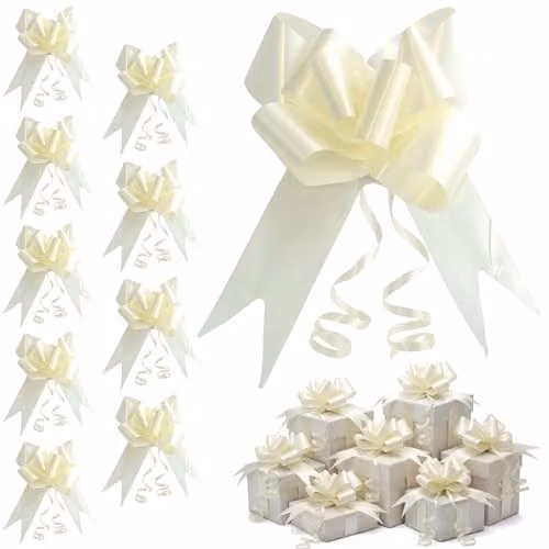 Shatchi 60pcs Ivory Pull Bows, 3cm Diameter for Gift Wrapping and Decorations