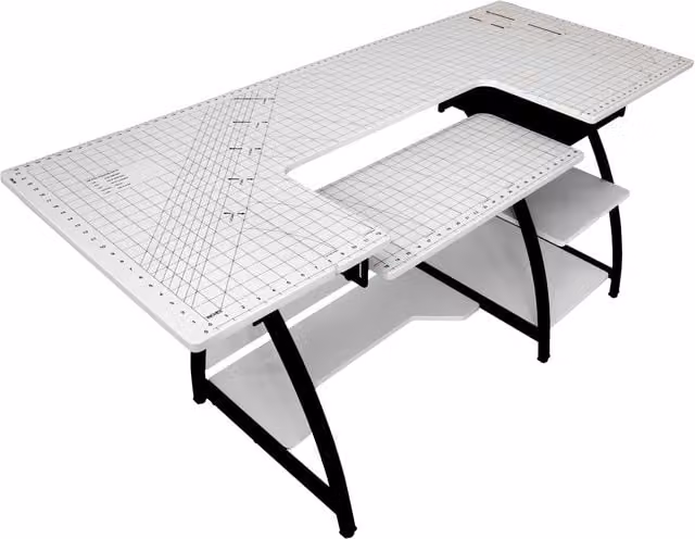 Sewing Online Large Height Adjustable Drop Leaf Sewing Table in White and Black