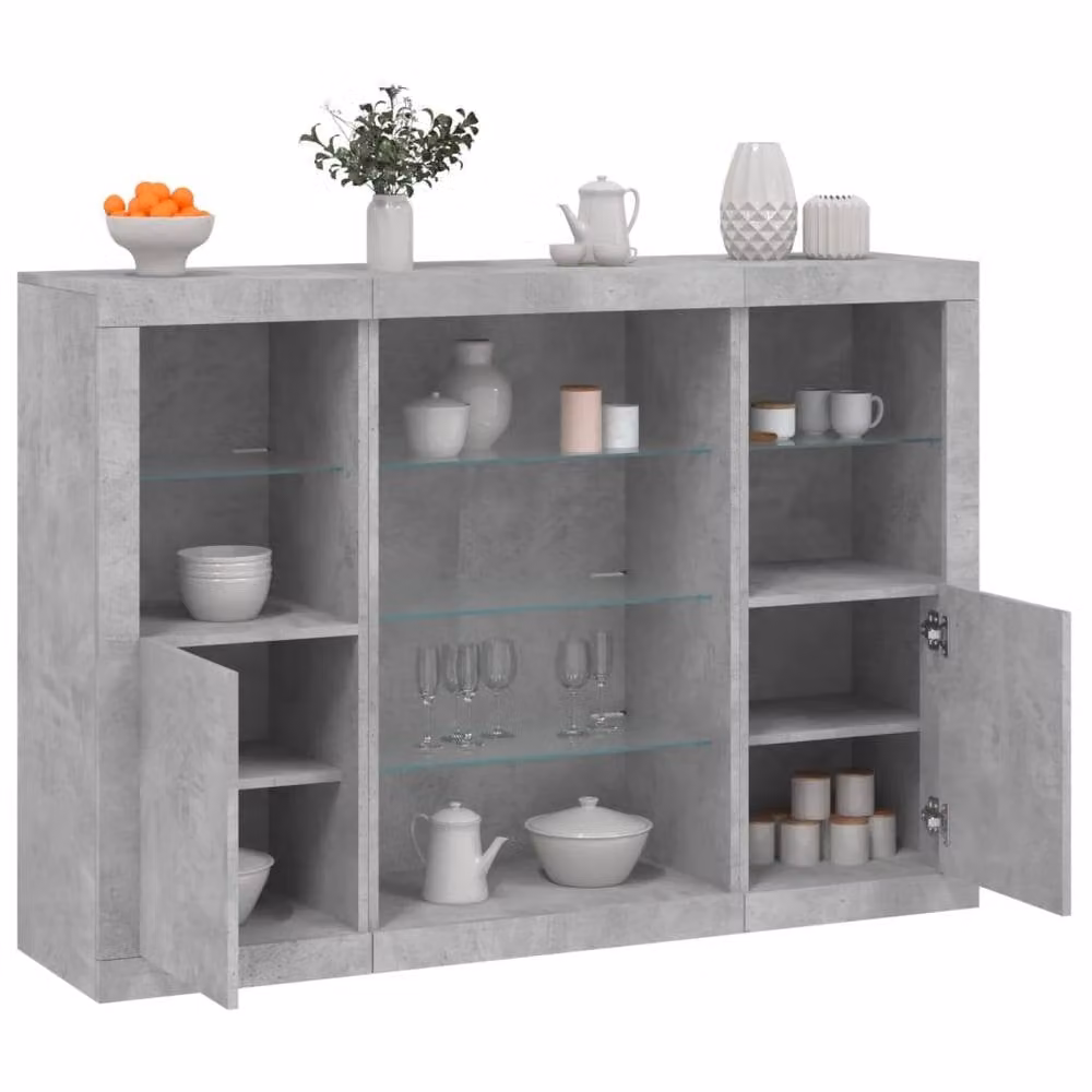 Berkfield Home 3-Piece Modern Sideboard Set with Integrated LED Lighting in Concrete Grey Matt Engineered Wood – 1