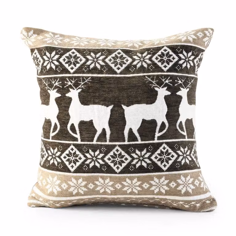 Velosso Xmas Chenille Stag Filled Cushion in Grey and Beige, W x D: 56 x 56 cm