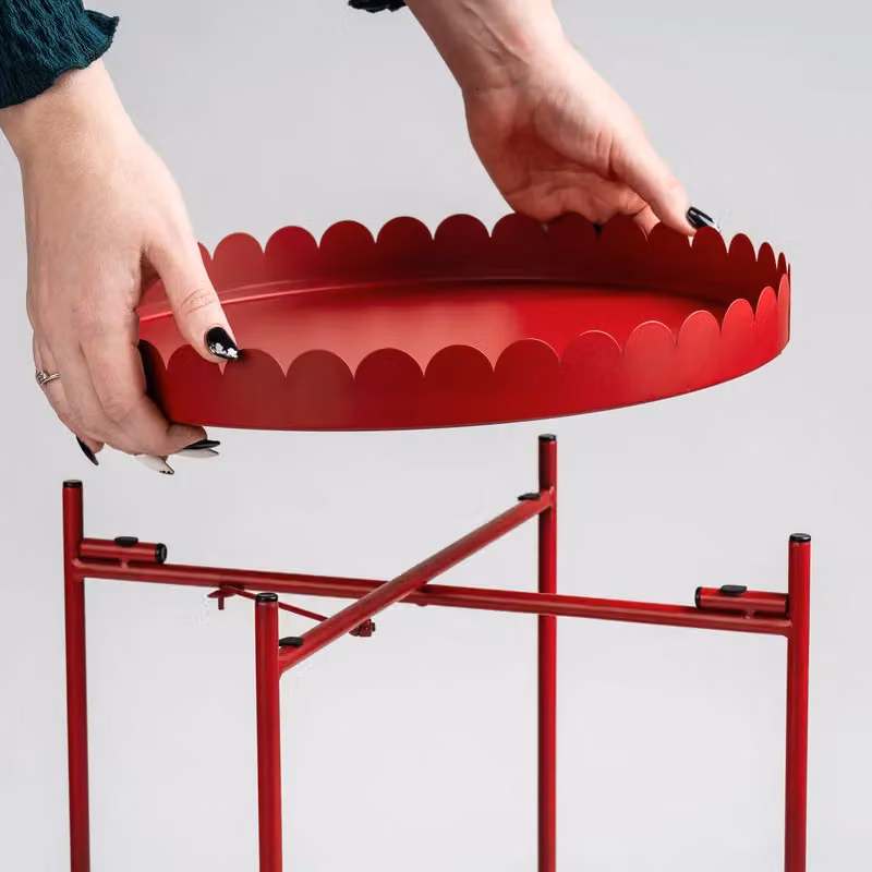 Scottish Everlastings Ltd Red Round Scallop Metal Table W/D/H: 38 x 38 x 50 cm – 3