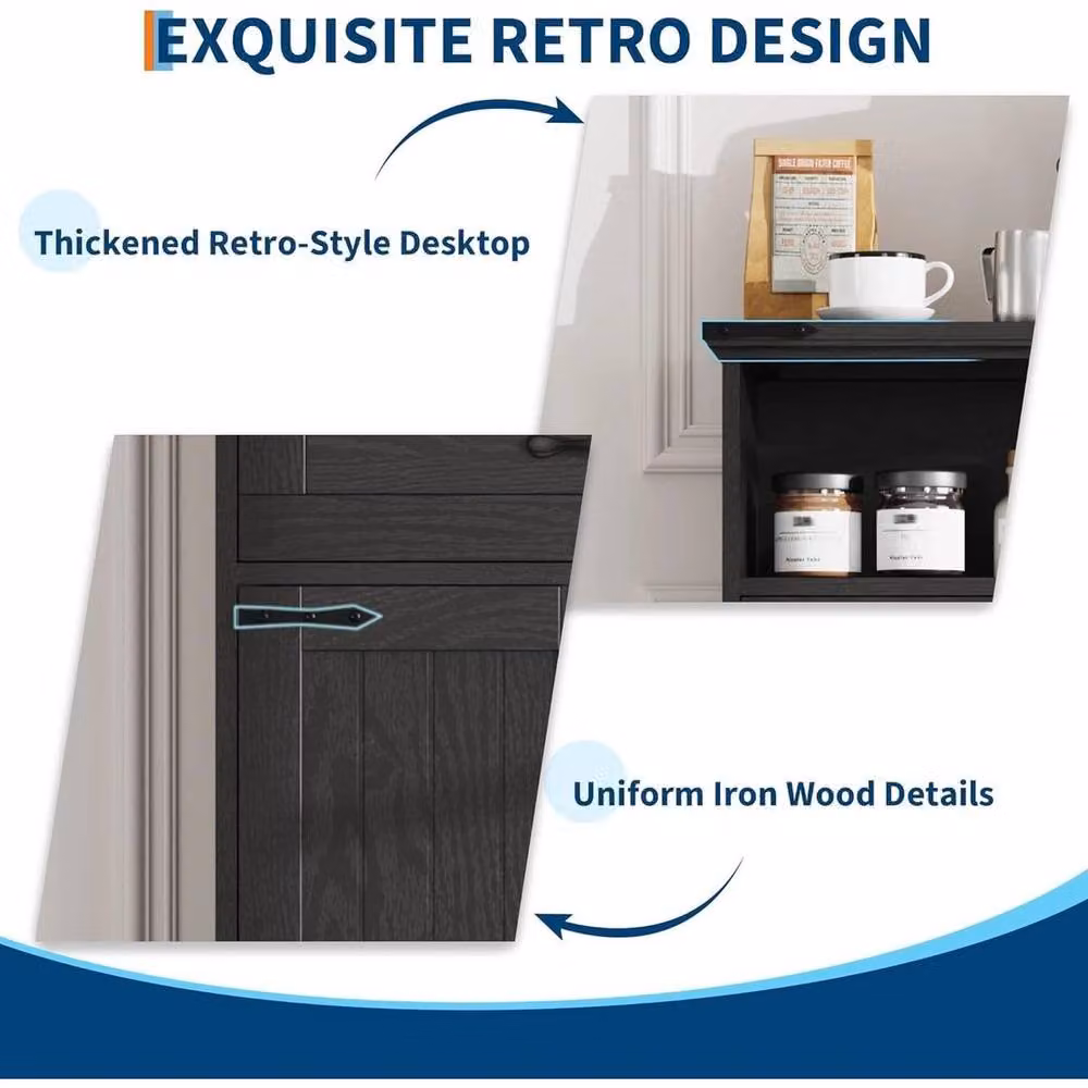KORVIXA Freestanding Black Bathroom Cabinet with Doors, Drawers and Open Shelf, W: 60 cm, H: 60 cm – 5