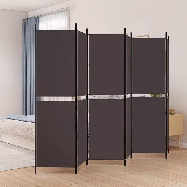 Berkfield Home 6-Panel Fabric Room Divider, Brown, W: 300 cm, H: 180 cm – 1