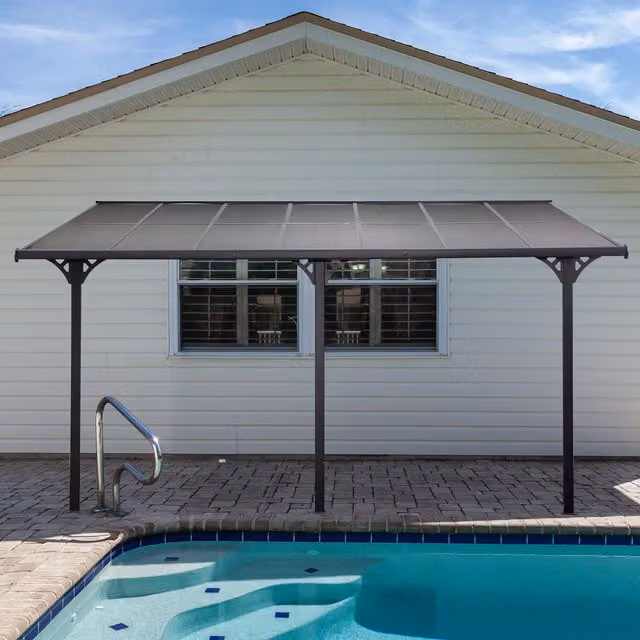 Outsunny Wall Mounted Outdoor Patio Gazebo in Grey, W: 435 cm, D: 300 cm, H: 135 cm