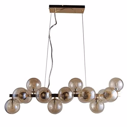 Netlighting Marbelio Modern Sphere Glass Pendant Ceiling Light in Gold/Brass with G9 Bulb, W/D/H: 16 x 16 x 120 cm – 1