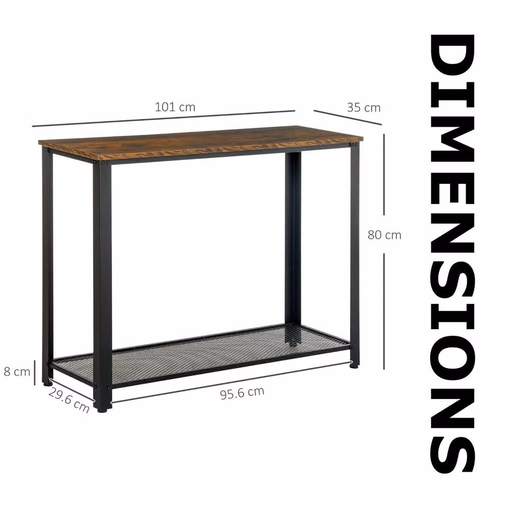 FURNOS Industrial 2 Tier Rectangular Console Table in Brown and Black, W/D/H: 101 x 35 x 80 cm – 5