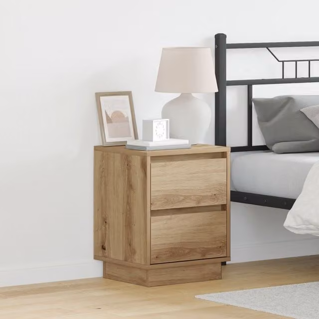 Berkfield Home Bedside Cabinet in Artisan Oak with Integrated LED Lights and Soft Close Drawers, W/D/H: 39 x 34.5 x 50 cm – 1
